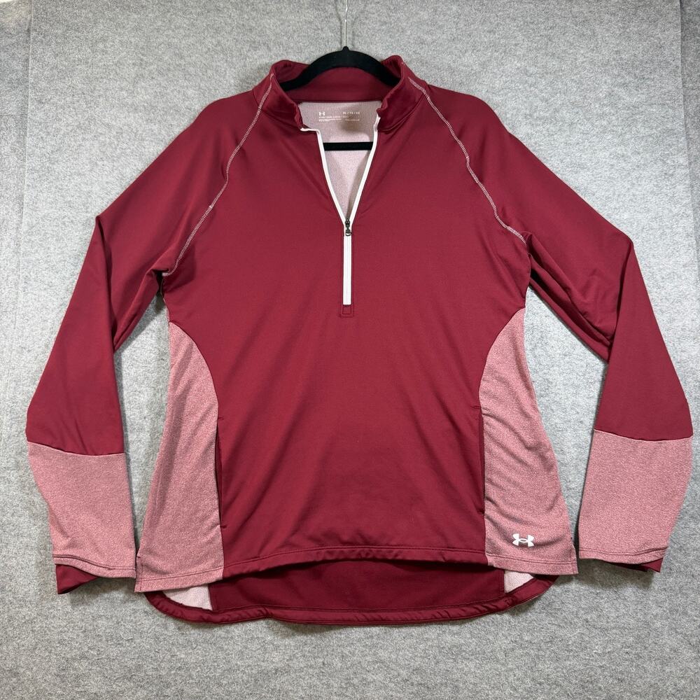 Under Armour ColdGear 1/4 Zip Pullover Womens XL Maroon Fitted Thumbholes Active